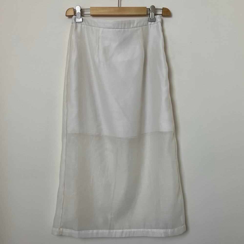A New Day Ivory Tailored High Waisted Sheer Transparent Lined Midi Skirt 6